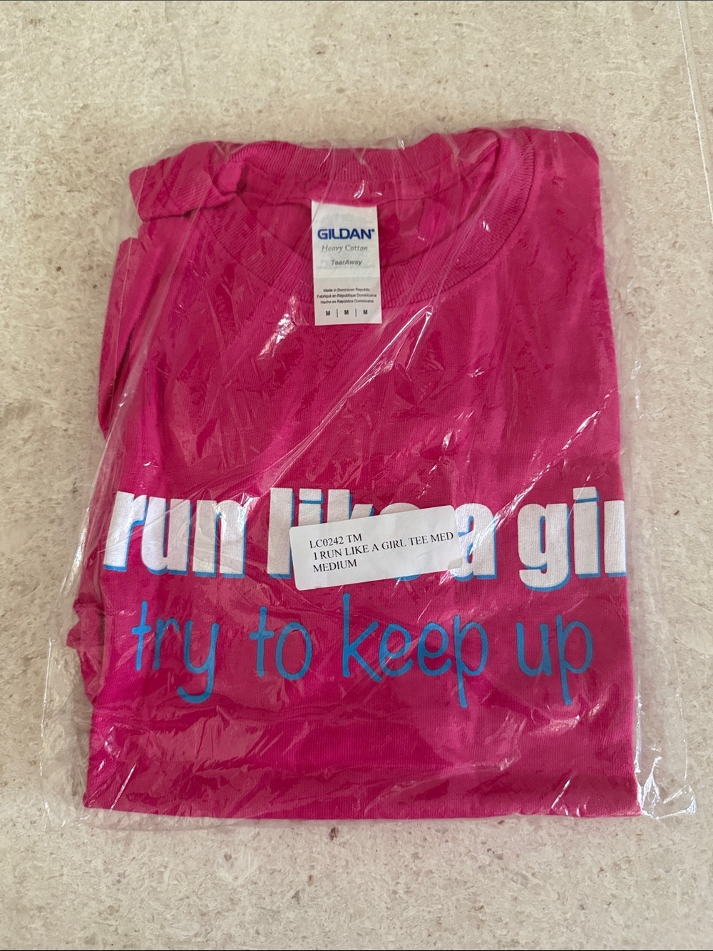 Gildan Pink Graphic Tee with White & Blue Lettering